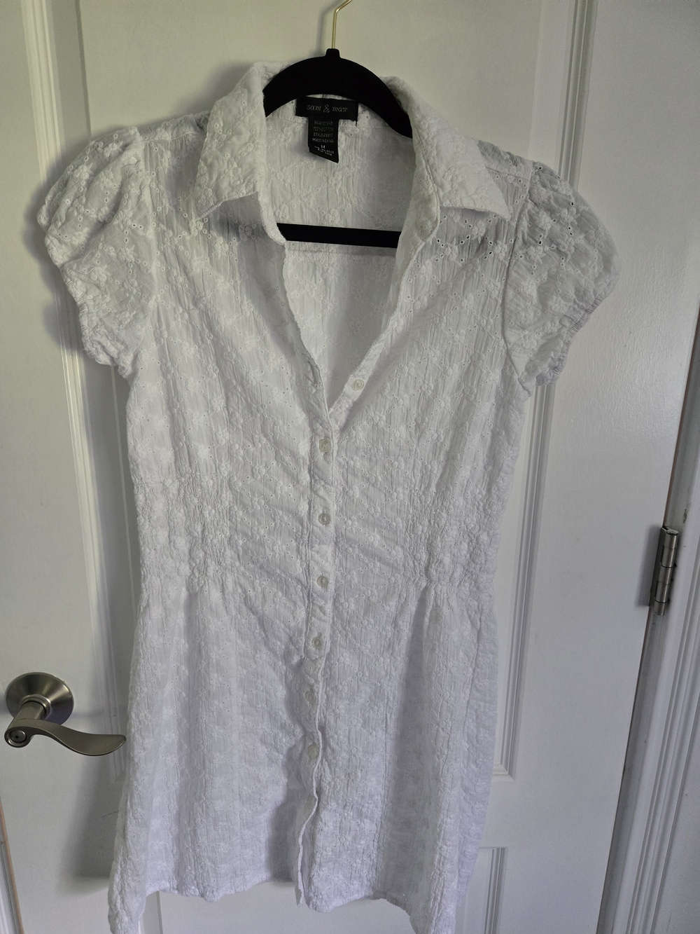 Sam & Max 100% Cotton Cottagecore White Eyelet Button-Front Mini Dress